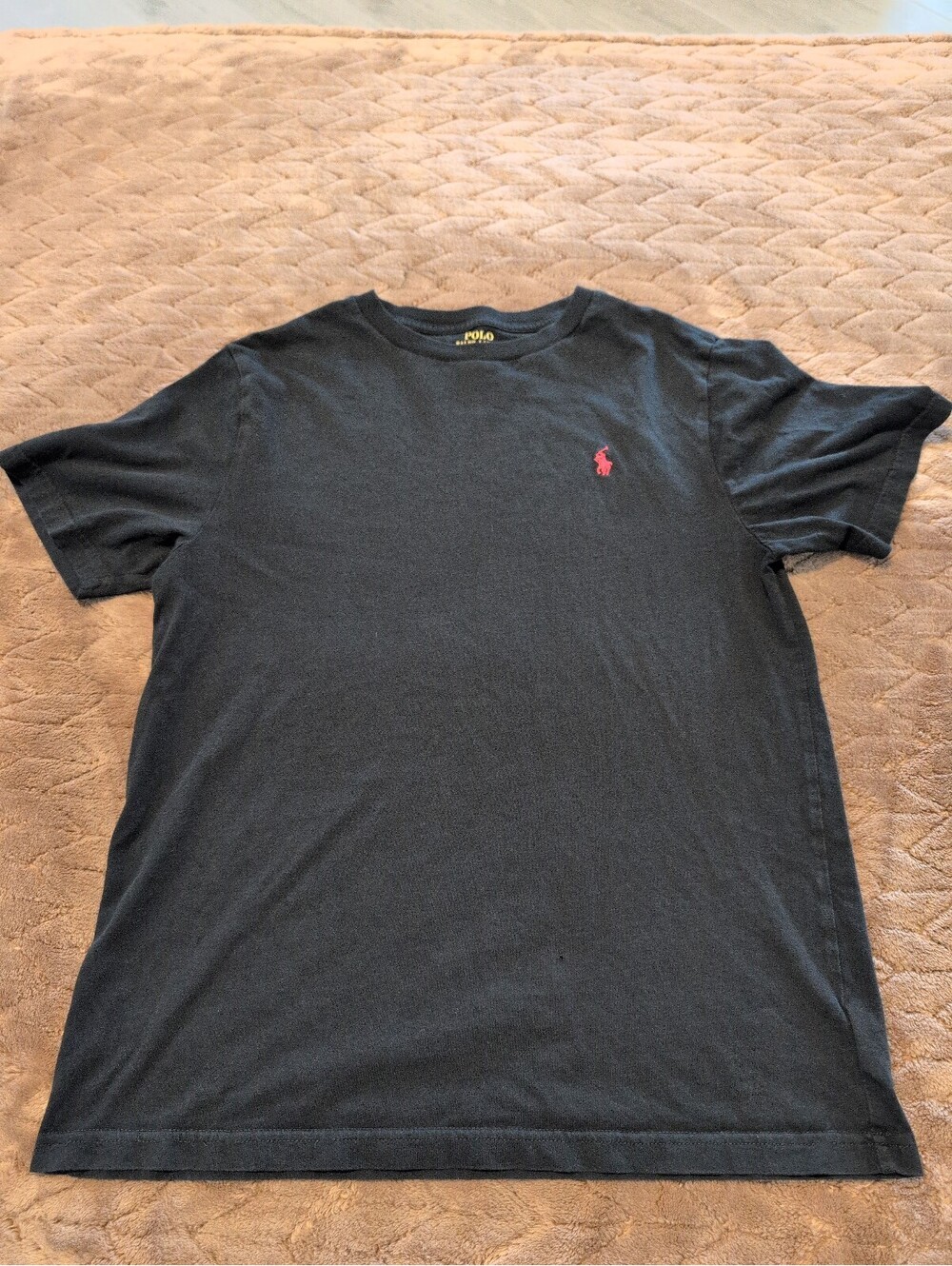 Polo Ralph Lauren Black Crew Neck T-Shirt with Red Logo - Size L (14-16)
